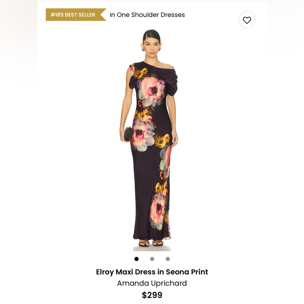 Amanda Uprichard Black One-Shoulder Maxi Dress with Pink & Yellow Floral Print - Picture 3 of 4